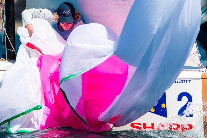 Day 2 – Spinnaker drop – Sharp Australian Youth MR Championship ©  Andrea Francolini Photography http://www.afrancolini.com/